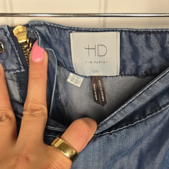 HD in Paris Blue Asymmetrical High-Low Skirt Chambray Western Cowgirl Boho - Picture 3 of 5